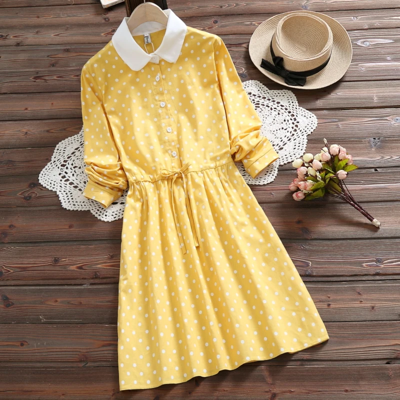 Нежное женское платье весна осень женственное в горошек милое свободное
