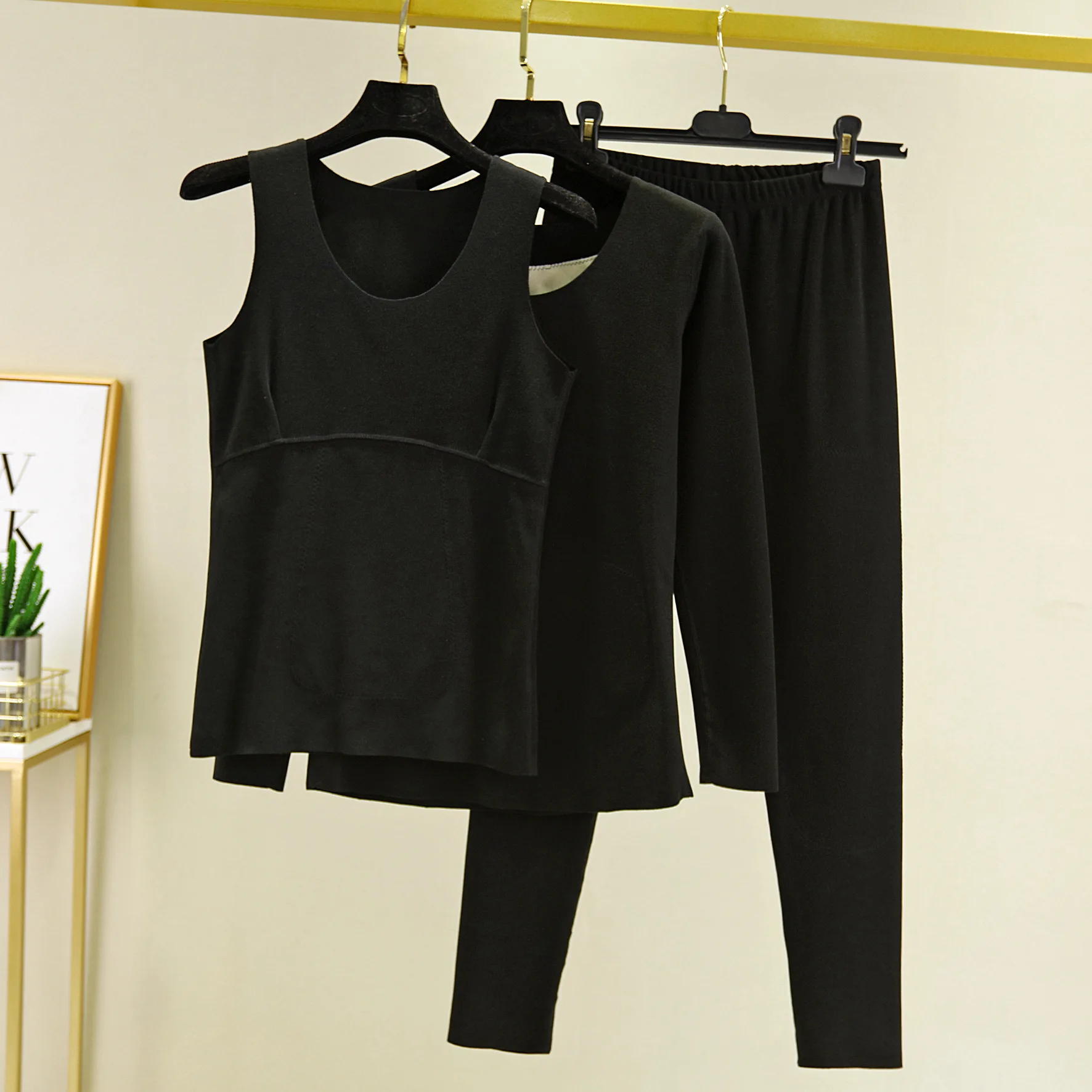 

thermal underwear women long johns 2020 Winter Heating plus velvet Vest+tops+pants 3 pieces set Double-Sided Dralon Warm suits