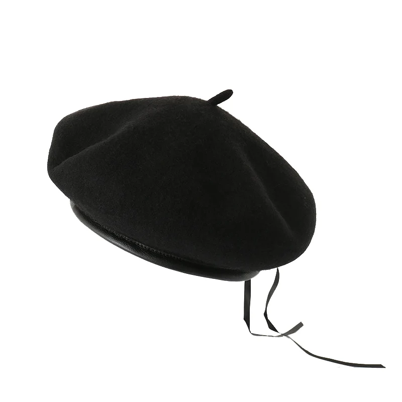 

USPOP Fashion winter hat women 100% wool beret thick warm woolen beret casual drawstring leather edges patchwork berets