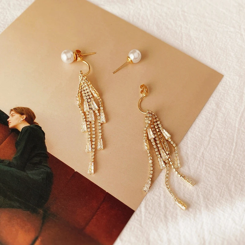 

Trendy Exquisite 14k Real Gold Fringe Charm Earrings for Women High Quality Jewelry Bling AAA Zirconia S925 Silver Needle Party
