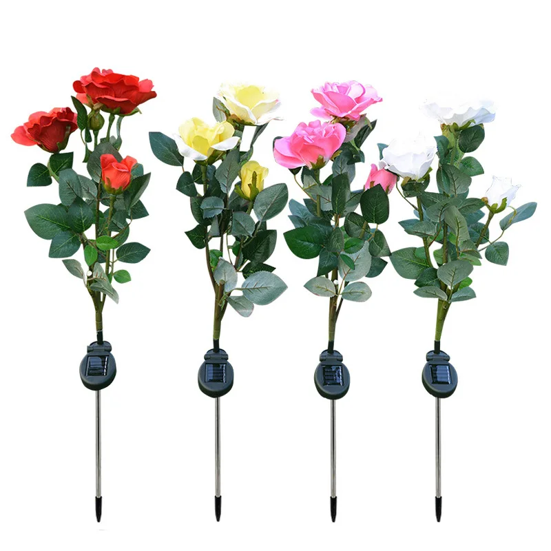 

Spring Artificial Rose Solar Garden Stake Lights Pathway Landscape Lighting Lights for Patio Yard Decoration Length 80cm TB Sale