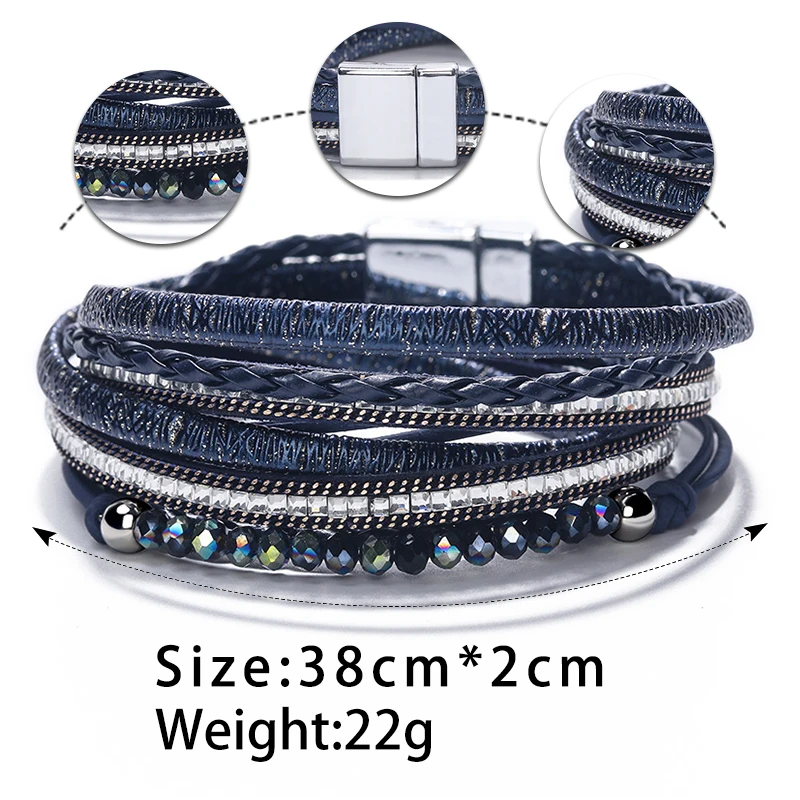 Многослойные кожаные браслеты ZG с хрустальными бусинами женский браслет из