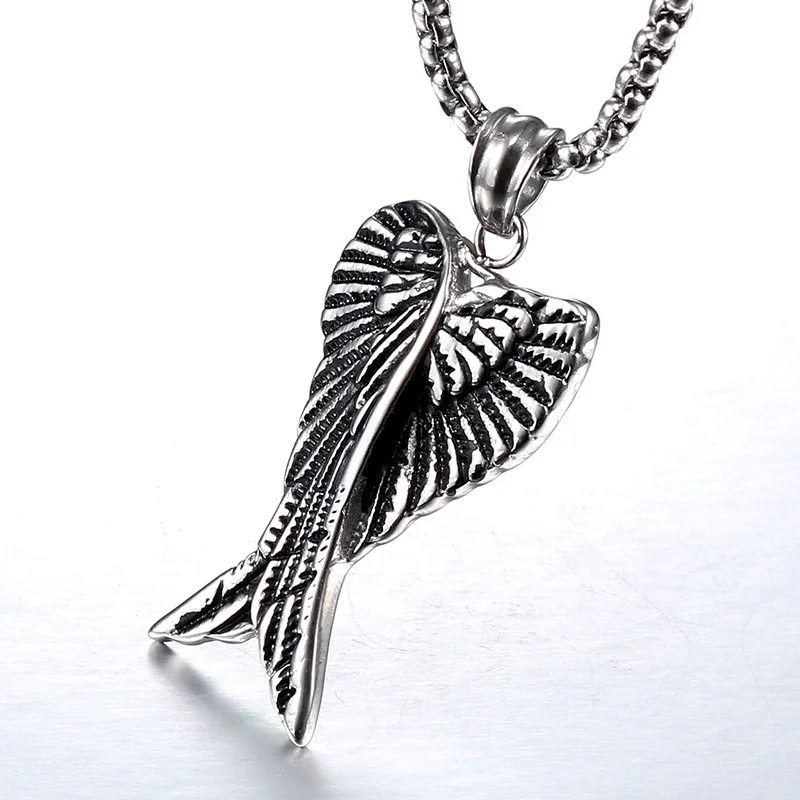 

amuleto de alas de ngel doble estilo Hip Hop Aiovlo-Colgante de acero inoxidable 316L estilo gtico Vintage para hombre