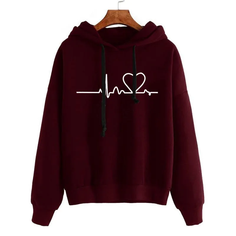 

New Women Sweatshirt Hoody Ladies Hooded Heartbeat Printed Casual Pullovers Girls Long Sleeve Autumn Winter Clothes Plus Size