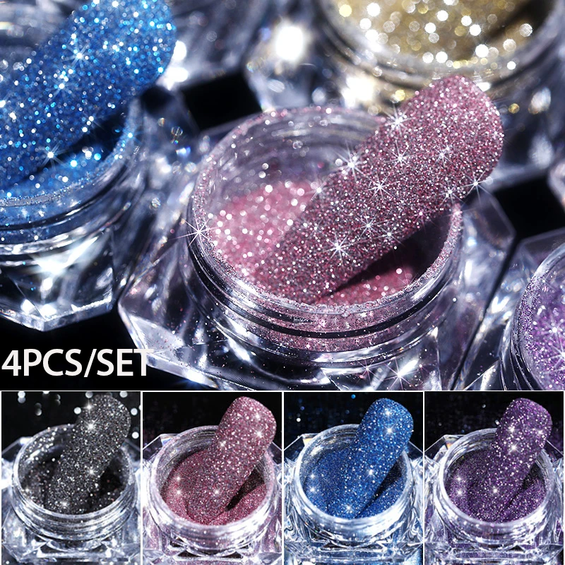 

4Pcs/set Nail Glitter Powder Silver Iridescent Efffect Sequins Nail Art Flakes Nail Art Chrome Pigment Decoration