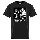 Футболка мужская с японским аниме принтом, хлопковая рубашка с коротким рукавом, Токийский Мстители, в стиле Харадзюку, черный топ, на лето