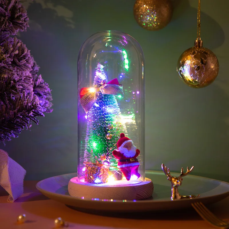 

СВЕТОДИОДНАЯ Гирлянда в виде Санта-Клауса, снеговика, Рождественский лес, кукла-эльф в стеклянном куполе на деревянной подставке для ламп, р...
