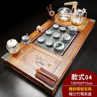 Чайный набор Wujinshi Kungfu с куриным крылом из дерева, автоматический чайный поднос из цельного дерева, фиолетовый чайный столик, простой чайный столик - Color: D