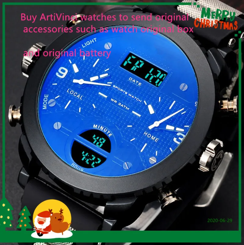 

2020 new men's watch high quality electronic quartz dual display watch 3 time leisure sports waterproof men's watch watch
