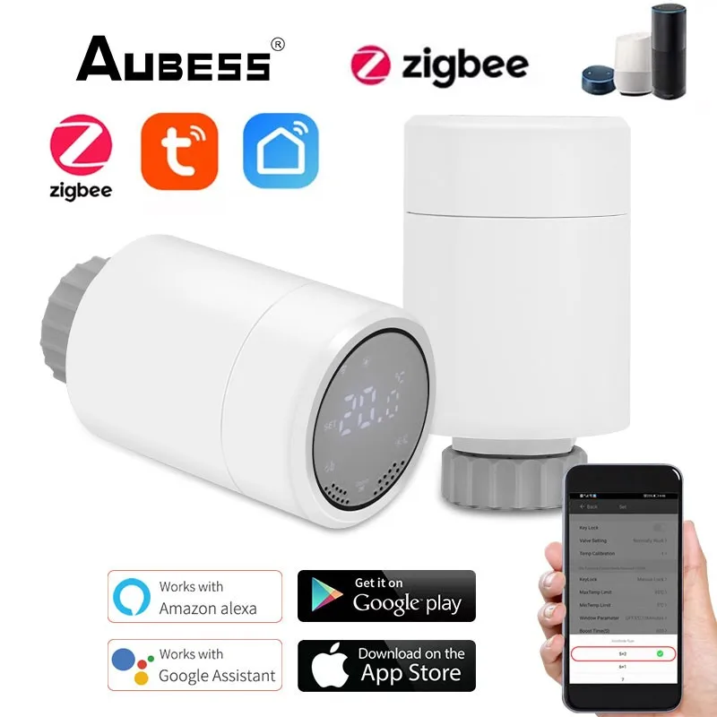 

Умный привод радиатора Tuya ZigBee 3,0, программируемый термостатический клапан радиатора, регулятор температуры, голосовое управление через Alexa