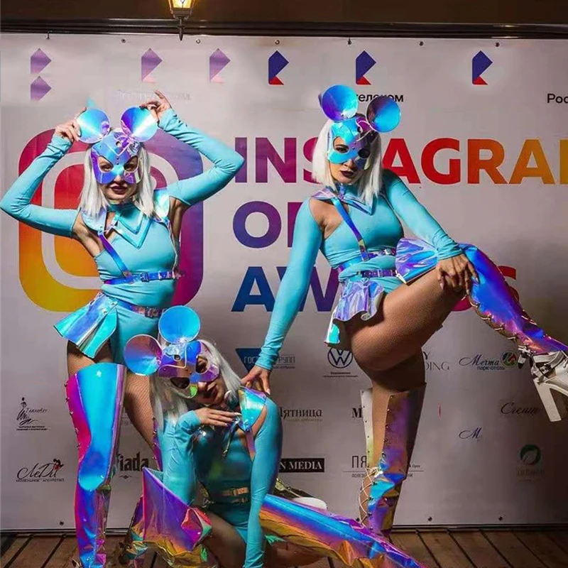 

Женский костюм для лазерного танца, синее боди с симфонией, танцевальные костюмы Gogo, праздничная одежда, праздничный наряд XS2600