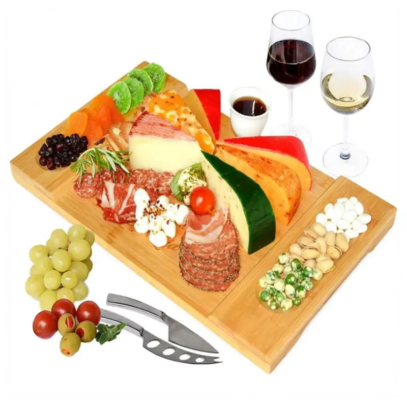 

Бамбуковая доска для сыра, столовые приборы, набор ножей, кухонный поднос, 4 набора ножей, инструменты для приготовления пищи, нож для сыра, слайсер для сыра, зеркальные тарелки