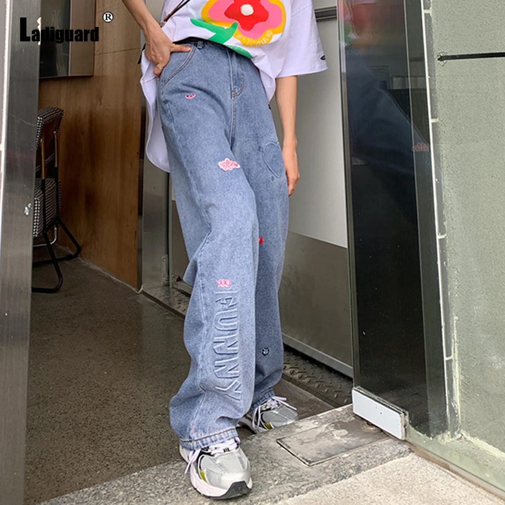 Ladiguard Women High Cut Pants Girls Streetwear Sexy Loose Jeans Straight Leg Trouser Harajuku 2022 Spring New Fashion Pants