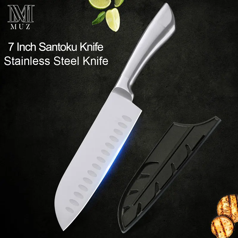 7 inch Santoku Knife Новое поступление ножей из нержавеющей стали набор кухонных аксессуаров для очистки овощей утилита Santoku нарезки хлеба шеф-повара нож с Покрытие оболочки - Цвет: 7 inch Santoku Knife