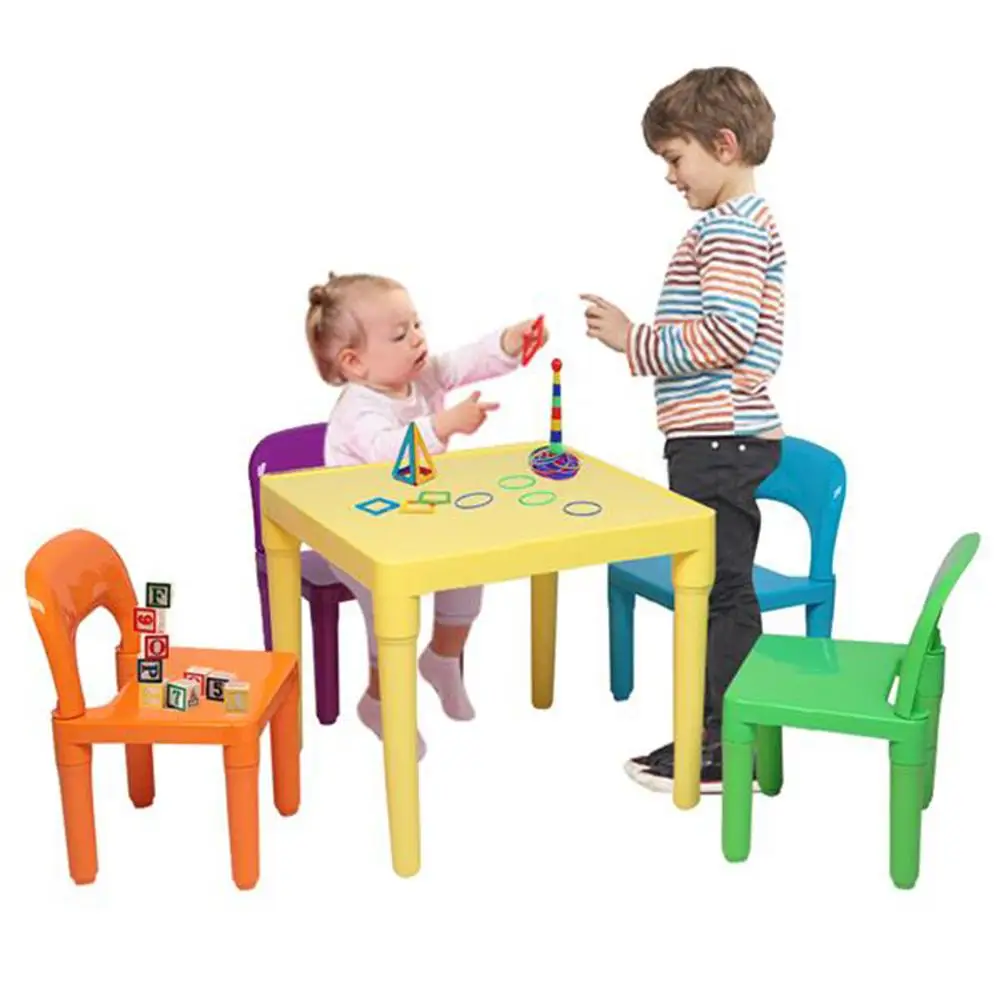 

Childrens Plastic Table and Chair Set for Kids Childs Studying Eat Play Games Painting Learning Home School Four Chair And Table