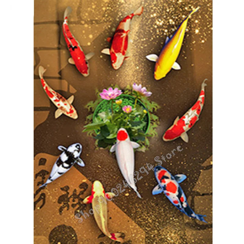 Алмазная вышивка кои Карп Рыба Лотос животное крестиком Сделай Сам алмазная