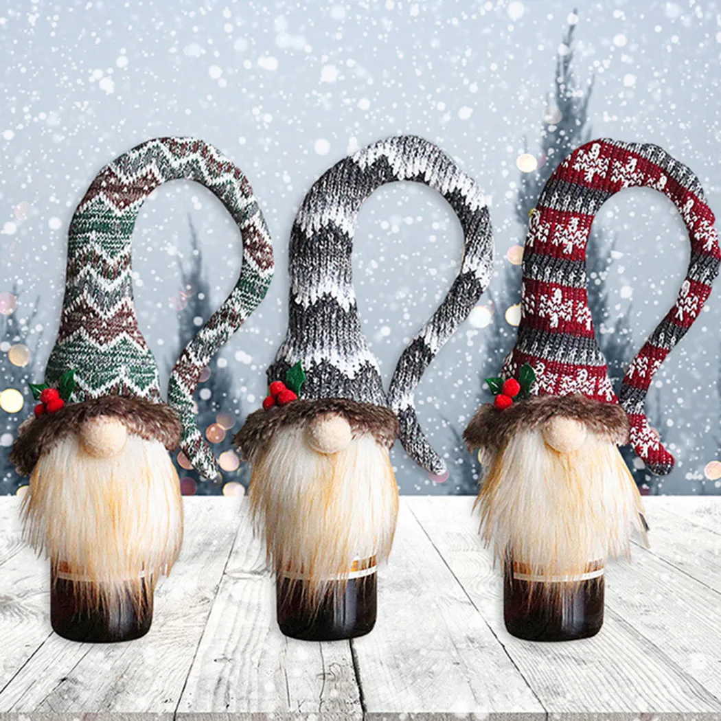 

1PC Christmas Wine Bottle Cover Christmas Handmade Gnomes Wine Bottle Cover Party Decorations Dinner Table Decoration