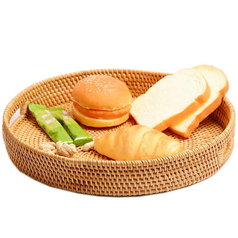 Ротанговые ручные круглые высокие стенки отрубной лоток для хранения еды