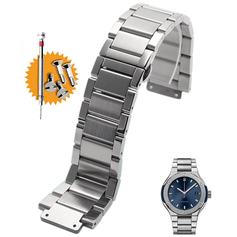 27*19mm 20*13mm Stainless Steel Strap Silver For Hublot Watch Belt Bracelet Big Bang Classic Fusion Series Men Women Watchbands