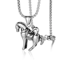 punk stainless steel horse riding pendant necklaces for men rock jewelry drop shipping
