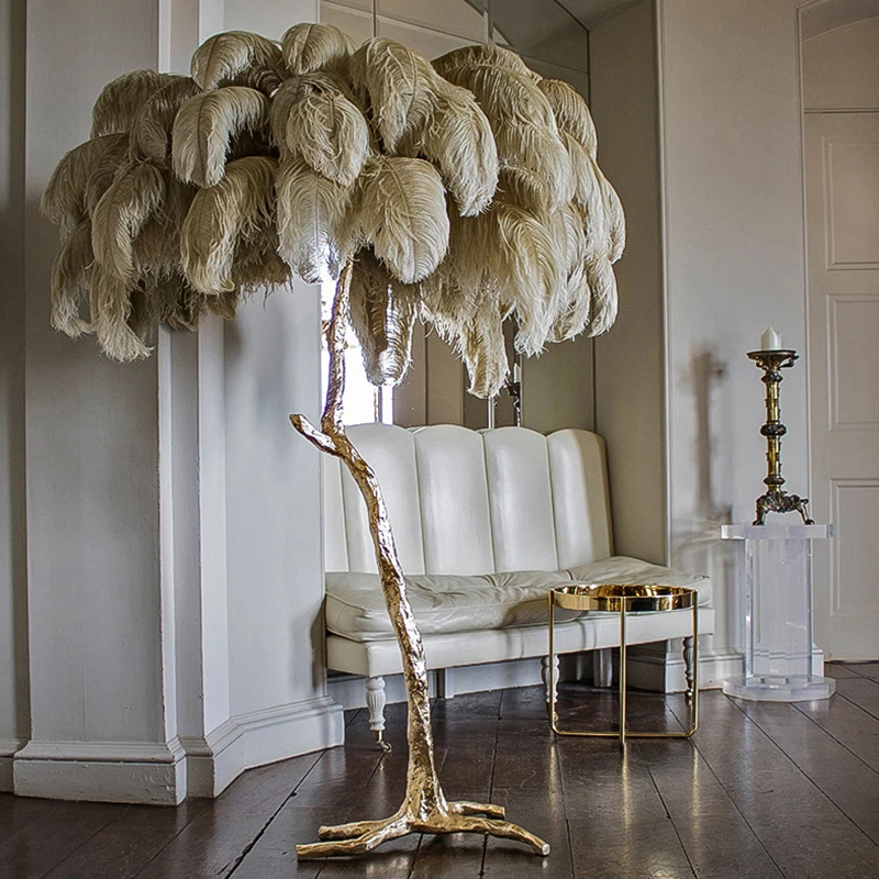 Напольная Лампа из страусиного пера люстра в стиле INS меди и смолы скандинавский