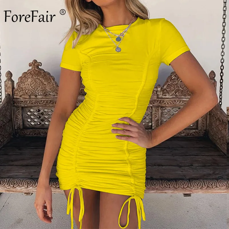 Женское Бандажное платье Forefair черное желтое белое Клубное с коротким рукавом и