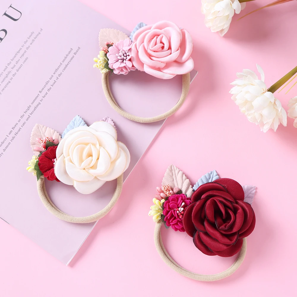 

Pearl Girls Hair Accessories Baby Headband Artificial Flower Newborn Photo Props For Infant Thin Nylon Hairband Soft Head Bands