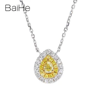 baihe solid 18k white gold 0 28ct hsi pearround natural diamondyellow diamond women trendy wedding drop shaped necklaces