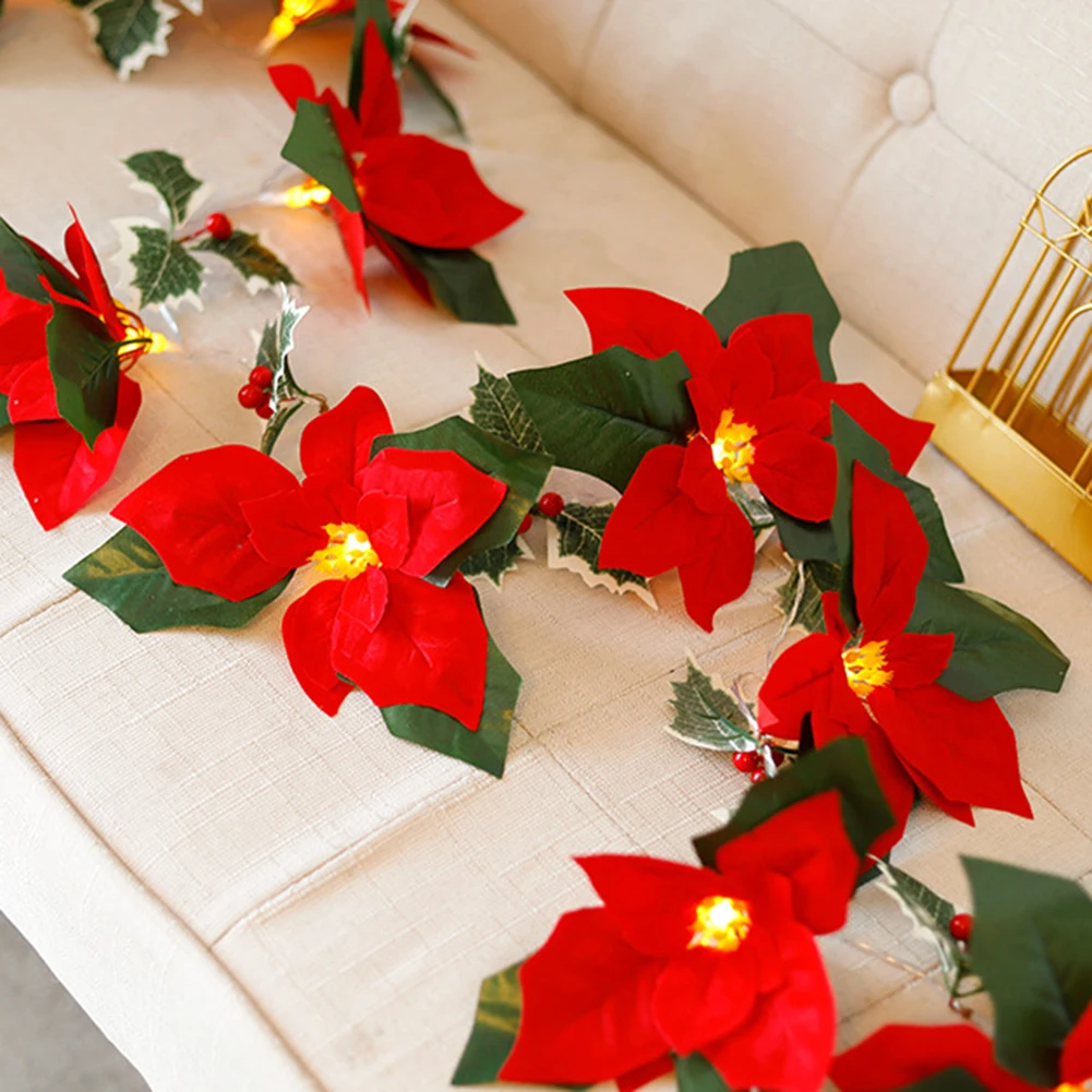 

Christmas LED Lights String Safflower Red Fruit String Lamp Christmas Decoration for Party Festival Lanterns Lighting Home Decor