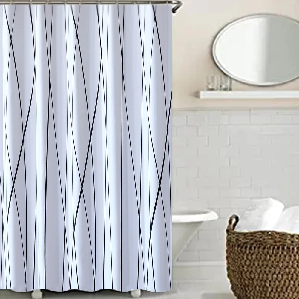 Black Line Simple Polyester Thick Waterproof Mildew Bathroom Hotel Shower Curtain 180x200cm Bath | Дом и сад