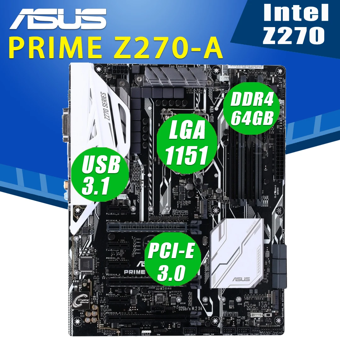 Материнская плата Asus PRIME 1151 LGA Z270-A поддержка 6-го 7-го поколения Core i7/i5/i3 DDR4 64 ГБ PCI-E 3 0