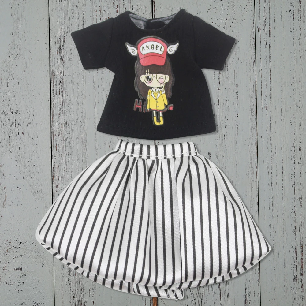 Костюм для куклы Blyth простой костюм черная рубашка и Полосатая юбка-баллон