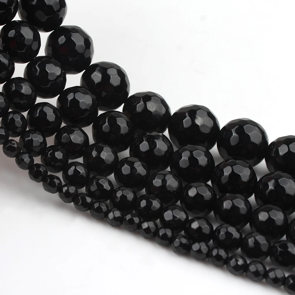 Бусины из натурального камня граненые черные Агаты круглые свободные бусины для