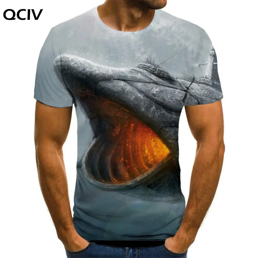 

Брендовая мужская футболка QCIV с акулой, футболки с принтом океана, Повседневная аниме одежда с животными, забавные уличные футболки, мужска...