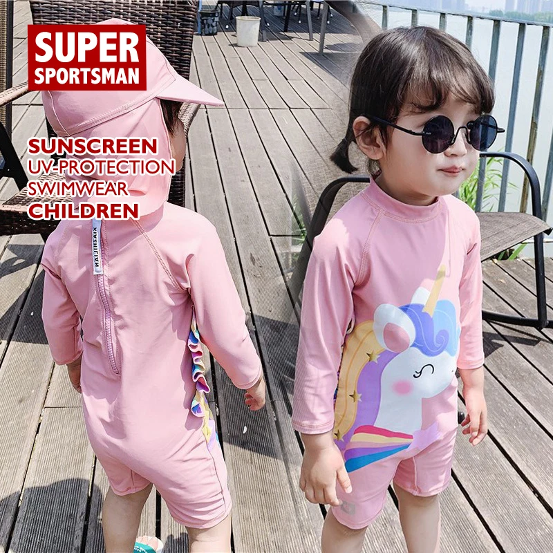 Детский слитный купальник с радужным мультяшным единорогом детские купальные