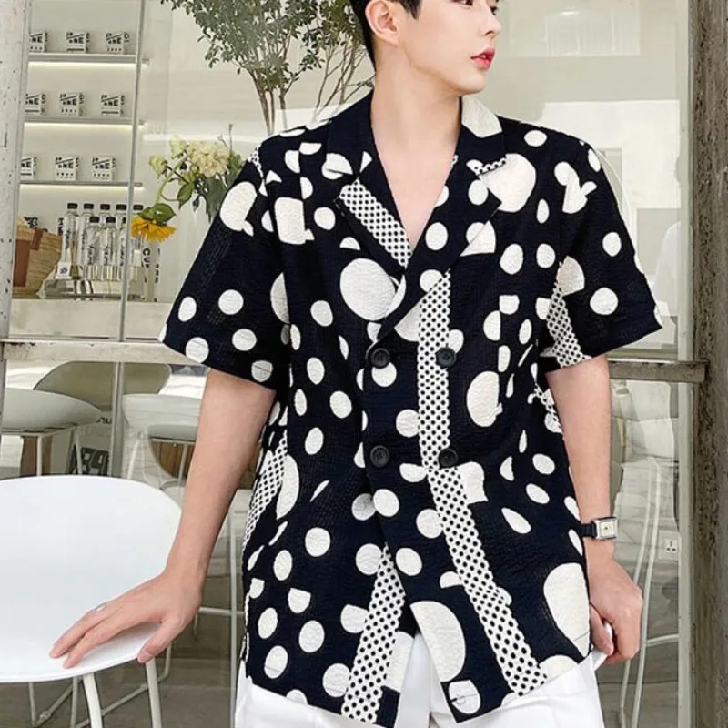

Summer Thin Casual Shirt Men's Fashion Printing Casual Shirt Men Streetwear Korean Loose Double Breasted Dress Shirts Mens M-XL