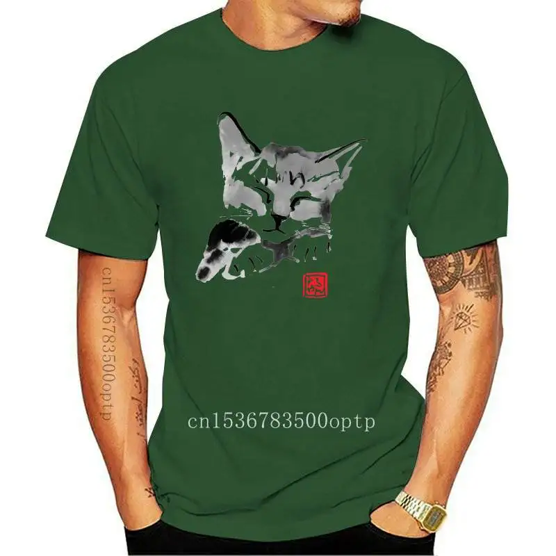 

Simple Casual Style Women's T-Shirt Unique Design Sleeping Cat Printed T-shirt Cute Girl Casual Tops Super Lovely Kitten Tees