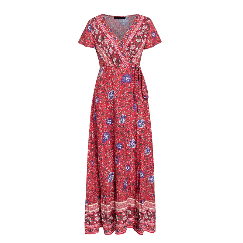 JaMerry Boho винтажное длинное платье макси с цветочным принтом, рукав с рюшами, сексуальные платья, богемное платье для отдыха на пляже, платье vestidos