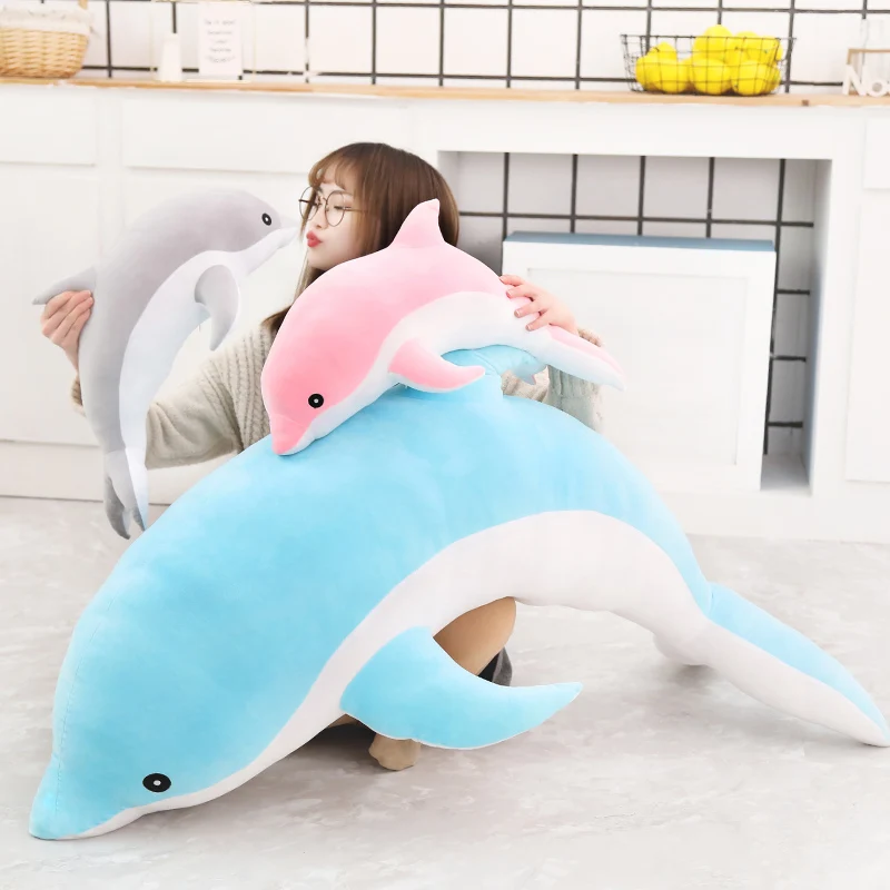 1pc 30-160cm Huge Stuffed Dolphin Blue Pink Plush Toy Sea Ocean Aquatic Animal Kids Plush Animal Doll Boys Girls Birthday Gift