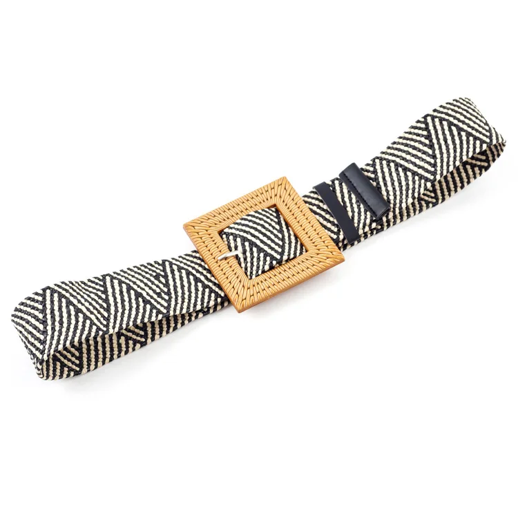 Ремень Плетеный Из искусственной соломы регулируемый пояс с квадратной пряжкой