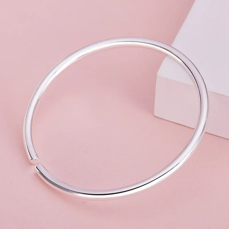 Простые гладкие простые стильные 925 пробы серебро женские регулируемые браслеты