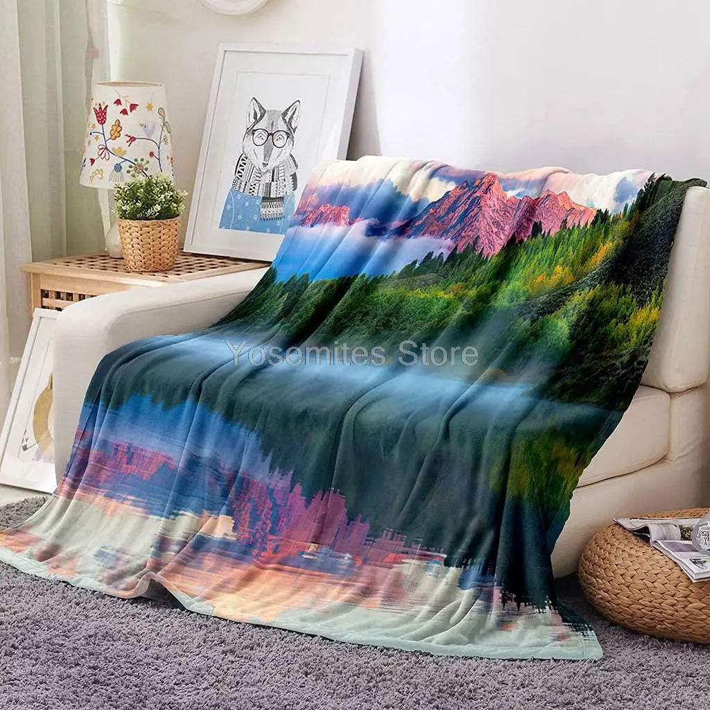 

Mountain Forest Foggy National Blanket,All Season Lightweight Plush and Warm Home Cozy Portable Fuzzy Throw Blankets for Couch B