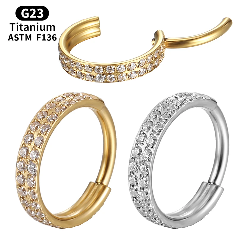 Титановые двухрядные циркониевые кольца G23 фальшивый нос кольцо для перегородки Пирсинг спиральные клипсы для ушей сексуальные Серьги Коз...