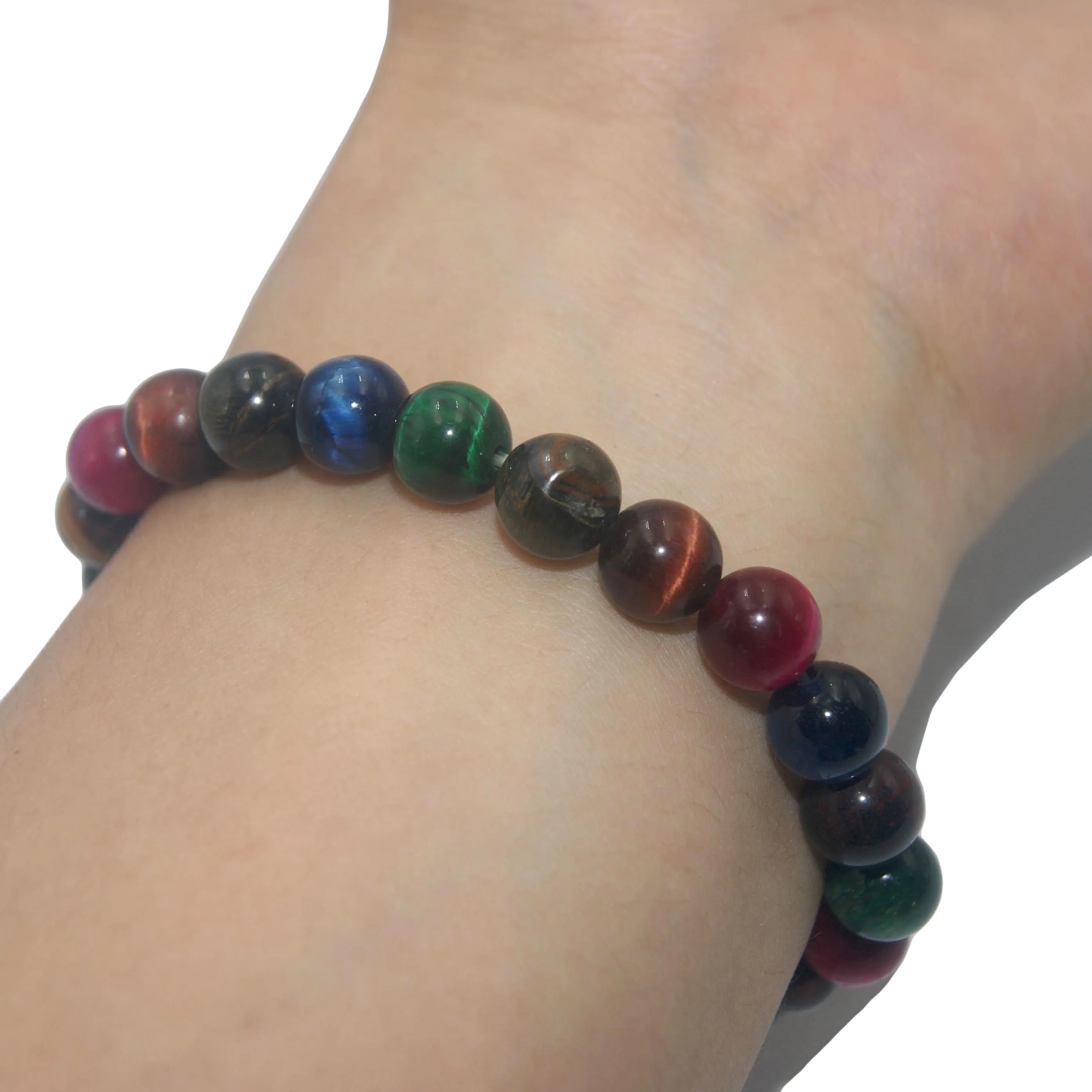 Colorful Tiger eye 6 8 10 мм модный натуральный камень браслет для мужчин тигровый глаз Кристалл Агаты нашли жемчуг Йога стрейч браслет для пары - Окраска металла: Colorful Tiger eye