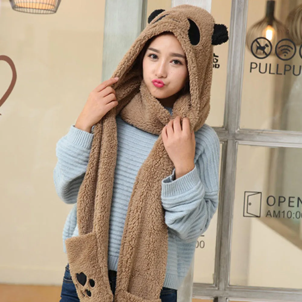 Стильный бар 2019 Новый Для женщин искусственный мех панда Форма шапочка Теплая зима теплые перчатки карман