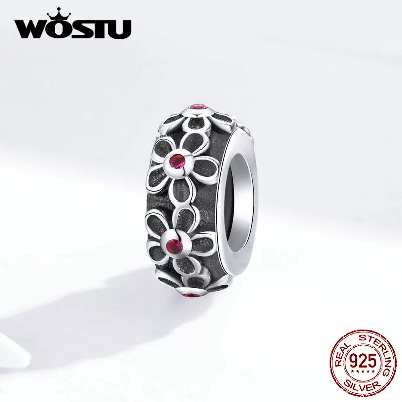 WOSTU серебро 925 пробы черная пробка в виде цветка силиконовые бусины подходят к