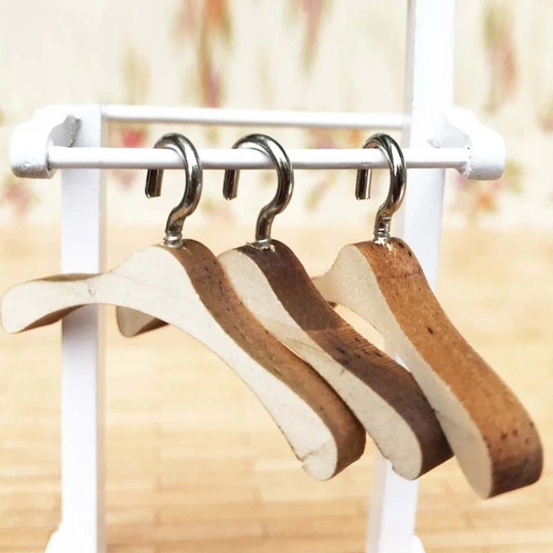 

10Pcs Practical Non-Slip Wooden Dolls Clothes Hangers Jacket Organization Shelf