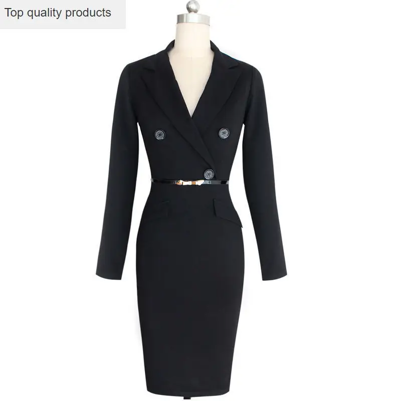 Сексуальное офисное женское платье черное приталенное элегантное с поясом осень