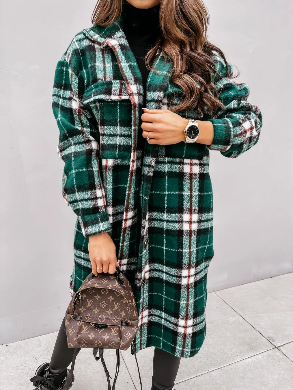 

Autumn Winter Plaids Long Shirts Coats Women Outerwear Fashion Lady Turn-Down Collar Long Sleeve Jackets Warm Coats 2021