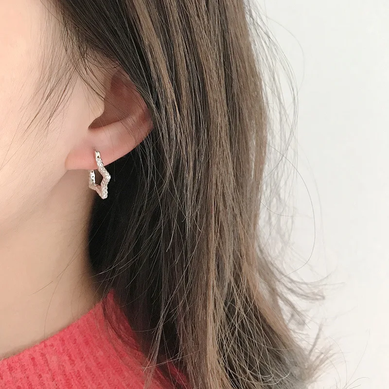 Серьги из стерлингового серебра 925 пробы модные циркониевые полые пятиконечные